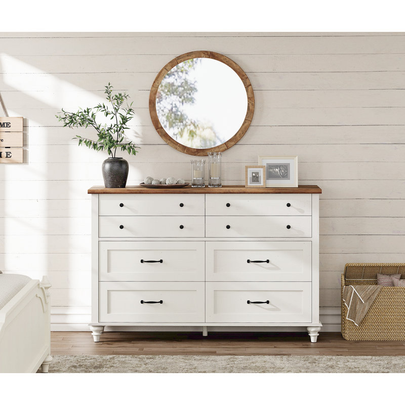 Scarlett 54" W 8-Drawer Solid and Manufactured Wood Dresser , Off White