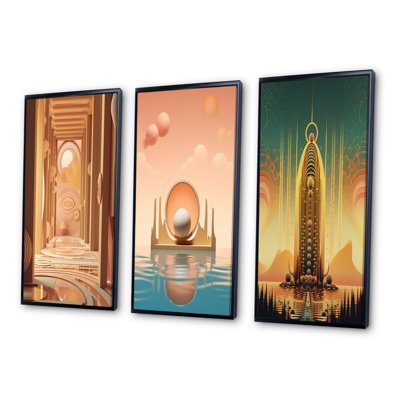 «Futuristic Minimal Architecture City of Gold», 3 pièces