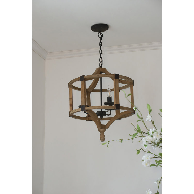 Lustre tambour en bois 3 lumières