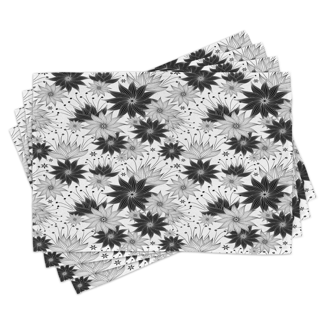 Platzdeckchen 4er Set, Blumen Braut Floral, Weiß Schwarz