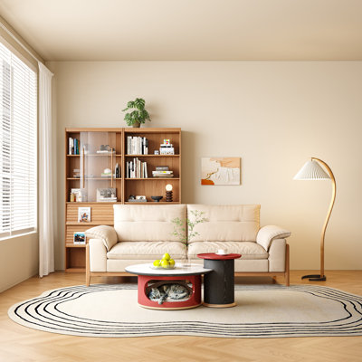 Modern 2 Piece Coffee Table Set with Lift Top Side Table and Round Cat House Coffee Table for Living Room No Assembly Nesting Tables