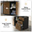 Bureau de direction en L avec prises de courant, tiroirs, armoire éclairée, bureau moderne avec tablettes ouvertes, bureau d'ordinateur-927203882