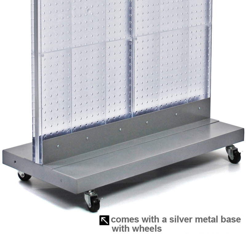 Two-Sided Double Pegboard Floor Display on Wheeled Base. Combined Panel Size: 32"W x 60"H