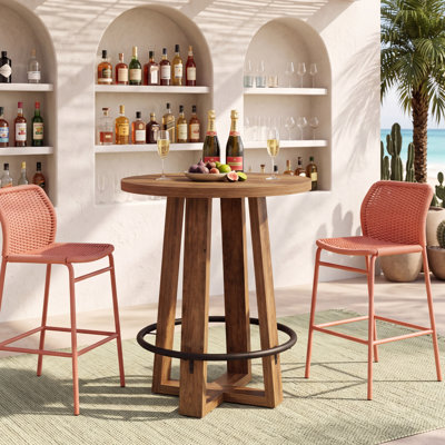 39.4" Bar Height Table with Metal Footrest, High Top Round Bar Table