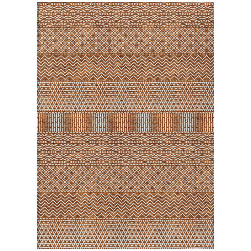 3' X 5' Orange And Ivory Chevron Washable Indoor Outdoor Area Rug