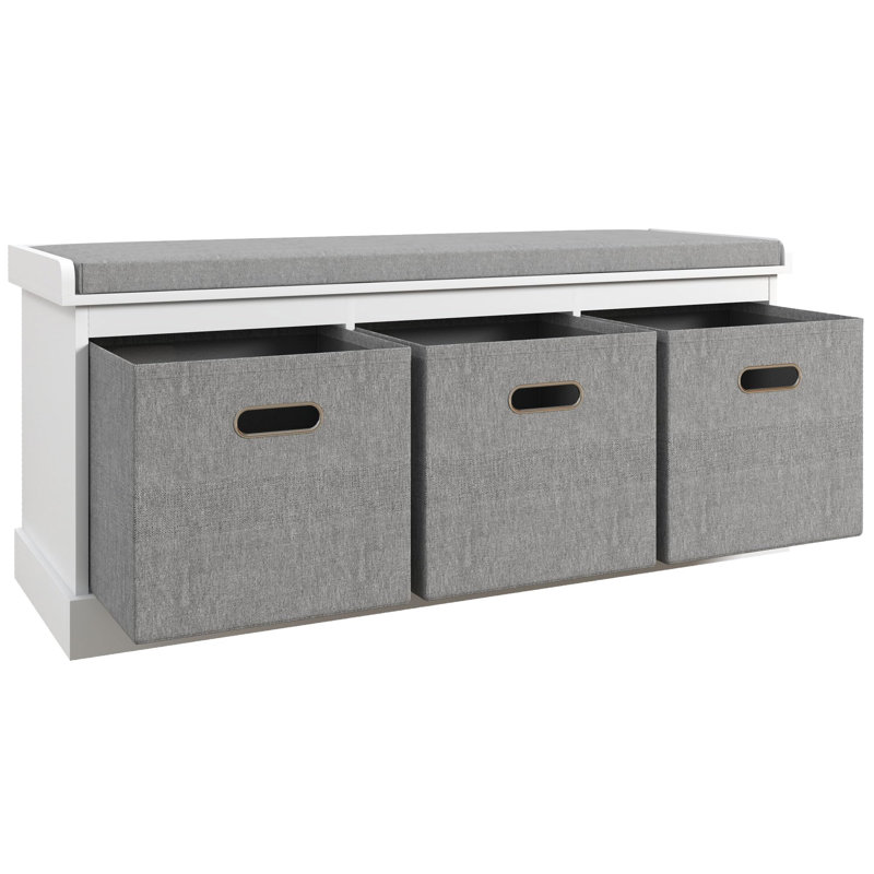 Polyester Upholstered Storage Bench, White
