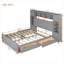 Lit en bois massif gris avec rangement intégré et grand lit avec prises de charge intégrées-474891902