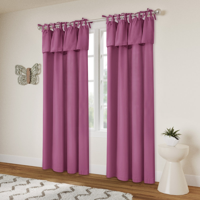 Recycled Cotton Blend Ruffle Tie-Top Curtain Pair, 52" W x 96" L, Mauve