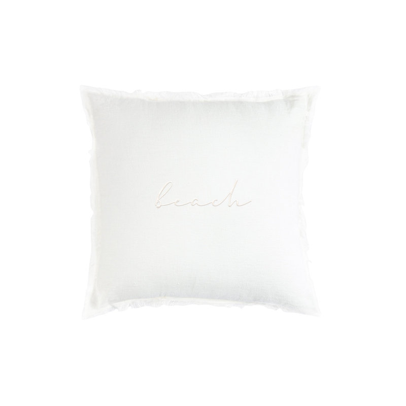 Coussin à franges en lin Beach Script, Duvet synthétique
