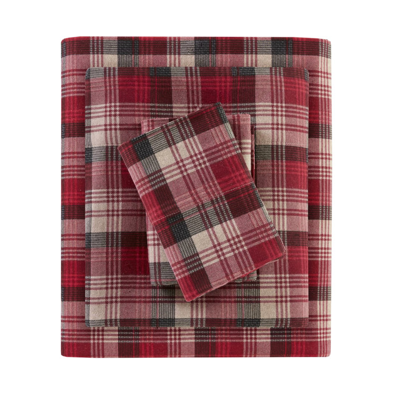 Tissu écossais, drap, flanelle 100% coton, drap-housse, lavable à la machine, Rouge