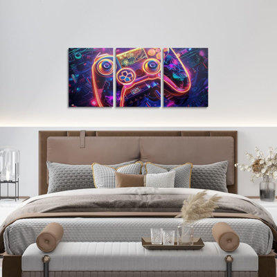 Kids Gamer Canvas Wall Art For Living Room Bedroom Galaxy Gaming Picture Wall Decor Boys Girls Modern Game Console Wall Painting Posters Gamepad Teens Bathroom Wall Art 12"X16"X 3Pcs