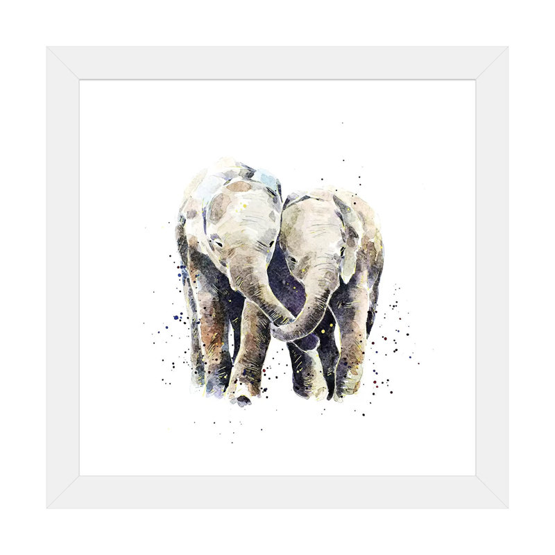 Deux éléphants par EdsWatercolours - impression, Blanc, H 24 po x l 24 po x p 1 po, Papier encadré blanc
