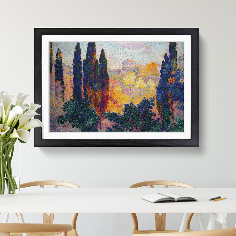 Cypresses by Henri-Edmond Cross - Picture Frame Painting, 48cm H x 65cm W x 2cm D, Black Framed
