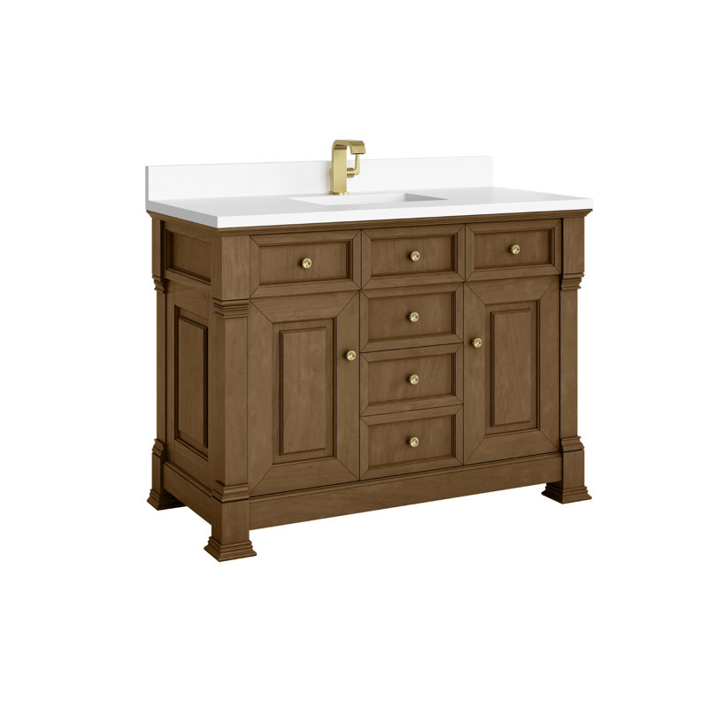 Brookfield 48'' W Single Vanity, Single Hole, White Zeus, Honey Oak