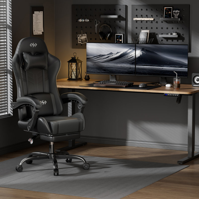 HLDIRECT Gaming Chair, Ergonomic Video Game Seat with 360° Swivel & Lumbar Massage, Computer Chair PU Leather Cushion for Adults Home/Office Use (Black)