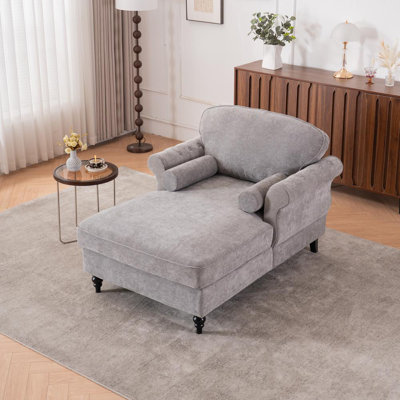 Oversized Chenille Chaise Lounge with Wide Seat, Upholstered Single Sofa Bed for Reading and Relaxation in Living Room or Bedroom