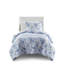 Ensemble de literie à rayures florales double / grand, microfibre, bleu, housse de couette attrayante à boutons / double, 100% bleu-122454229-122454228