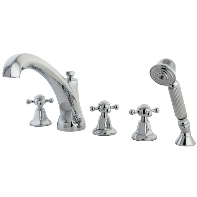 Kingston Brass Metropolitan Three-Handle 5-Hole Deck Mount Roman Tub Faucet with Hand Shower, Polished Chrome