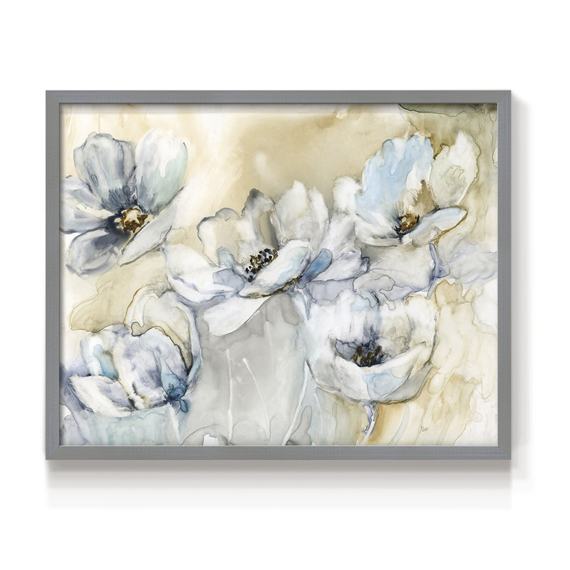 Fleurs douces - impression encadrée - réversible, H 16 po x l 20 po, Gris