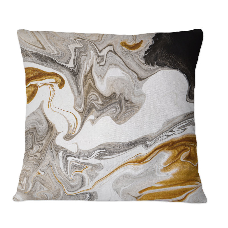 Coussin noir et blanc à motif de vagues en marbre liquide III - imprimé moderne, 16 po x 16 po