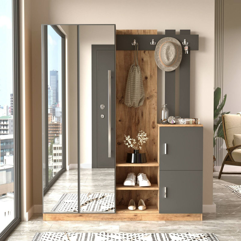 Dgautier 147.6 cm W Hall Tree with Shoe Storage, Oak/Anthracite