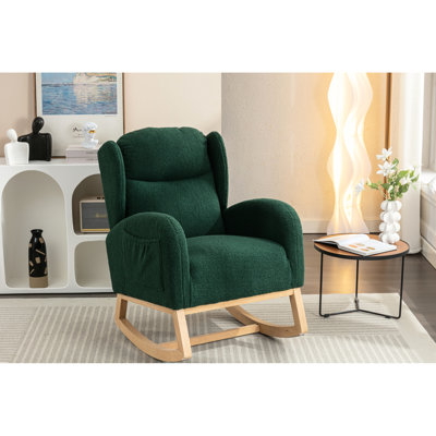 Chaise berçante à dossier avec éléments de revêtement en bois et en tissu pour pièce 38 po
