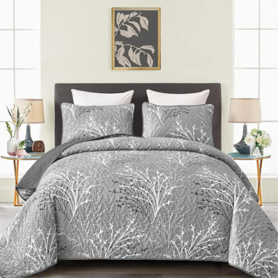 Ensemble de courtepointe à motif botanique de taille très grande, ensemble de courtepointe à motif floral 3 pièces DJY
