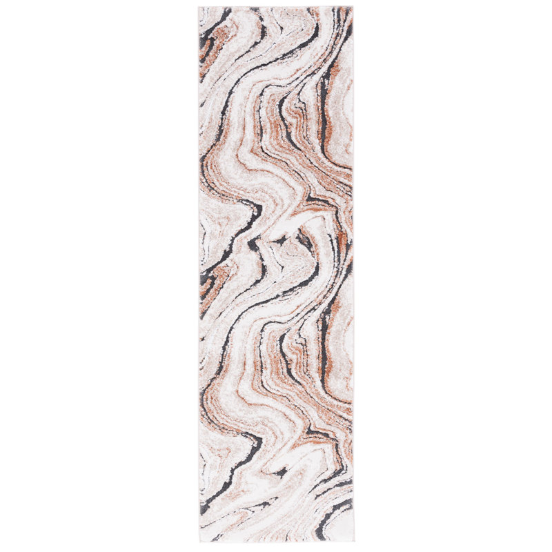 Tapis à poils longs Cyrus beige / rouille 136, Tapis de couloir 2 pi 2 po x 7 pi 9 po
