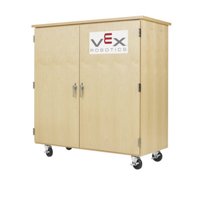 Diversified Spaces Classroom Mobile VEX Robotics Cabinet, 50”W x 24”D x 53”H, Light Hardwood Construction, 2 Locking Doors, 1 fixed & 5 adjustable & 2 Pull Out shelves, 10 Totes, Castors, Made in the USA