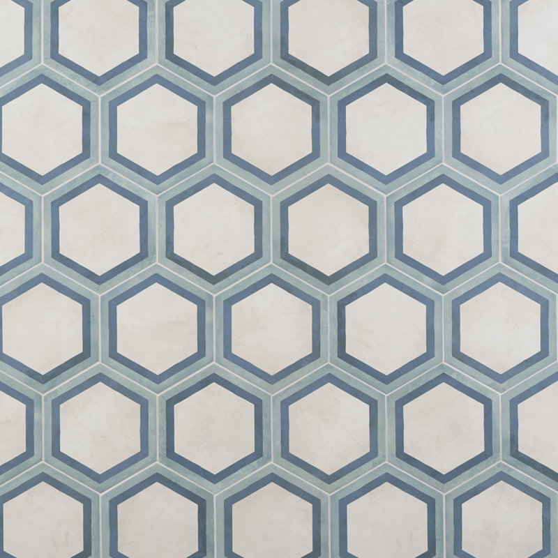 Dash Deco 8,5 po. X 9,84 po. Carrelage mural en porcelaine hexagonale mat (12,66 pieds carrés / caisse), Océan Cielo