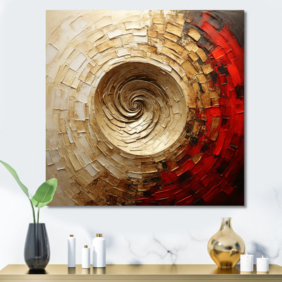 Gold Red Minimalism Spiral Poteries - Abstract Spirals Canvas Wall Art_106143