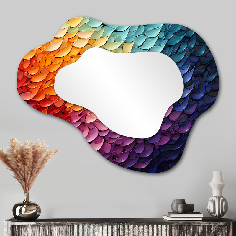 Hardedge Art Harmonic Fusion I - Hard Edge Painting Cloud Large Wall Mirror, Modern Asymmetrical Unique Mirror, Printed Metal Art