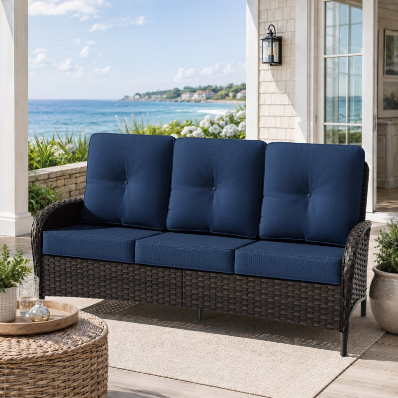 Canapé d'extérieur en osier avec coussins résistants aux intempéries Hilmir | Mobilier d'extérieur toutes saisons en rotin