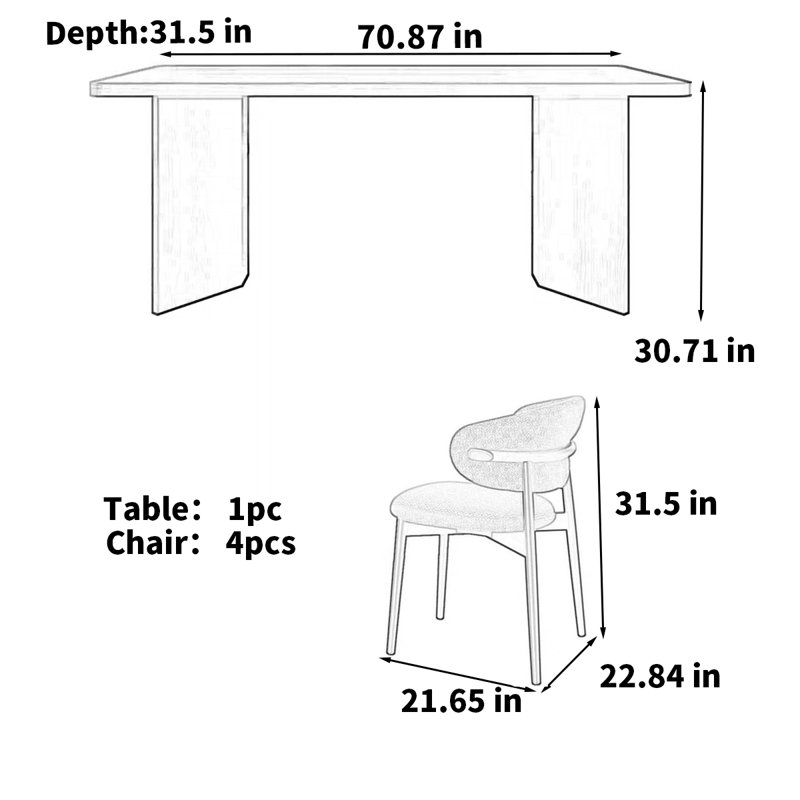 Walnut grain rectangle rock plate dining table, 30.71"H x 70.87'L x 31.5"W