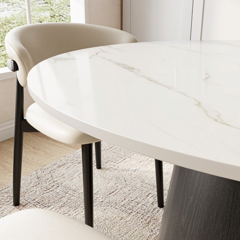 Table de salle à manger Stable, Blanc brillant / noir, H 29,52 po x L 39,37 po x l 39,37 po