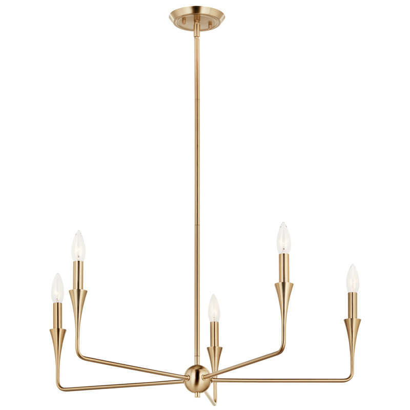 Steel Dimmable Chandelier, Bronze, 5, 19.25" H x 30.25" W x 30.25" D