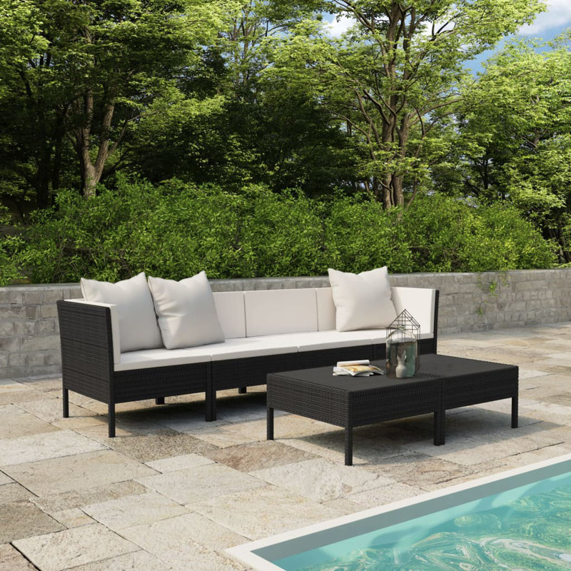 Chaise longue avec coussins 6 pièces Poul, Blanc crème, Noir