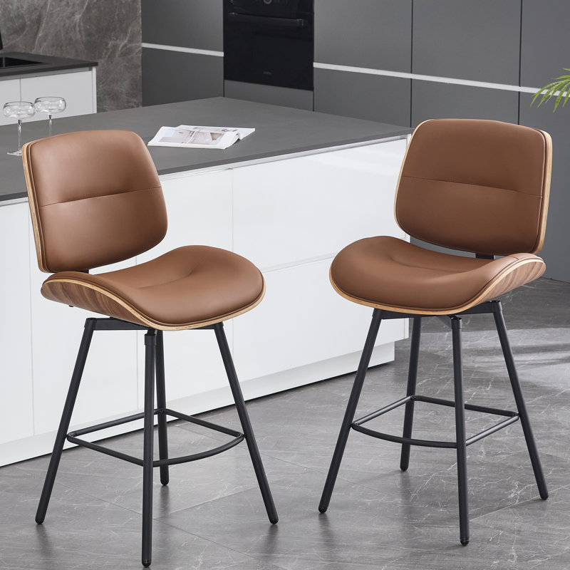 Tabouret de bar pivotant 26 po en similicuir moderne avec dossier pour îlot de cuisine, bar personnel , Brun