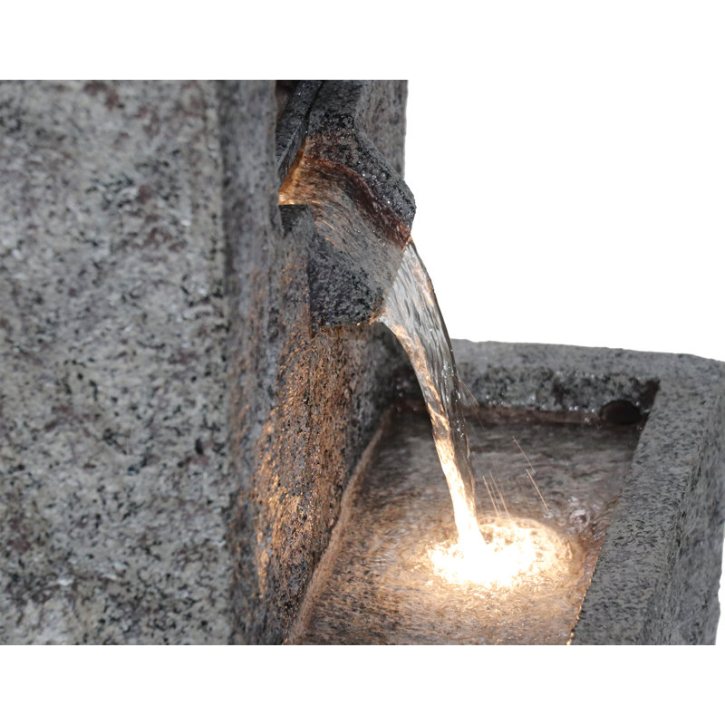 Gray Stone Rectangular Waterfall Fountain with LED Lights