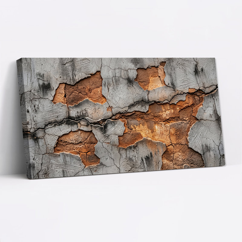 Peinture grise écaillée sur toile en plâtre de terre cuite, 32“W x 16”H