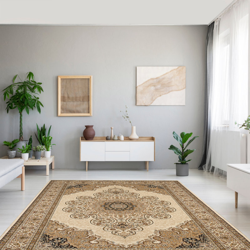 Tapis oriental crème / brun intérieur / extérieur Turkuaz, Rectangle 7 pi 10 po x 10 pi 10 po