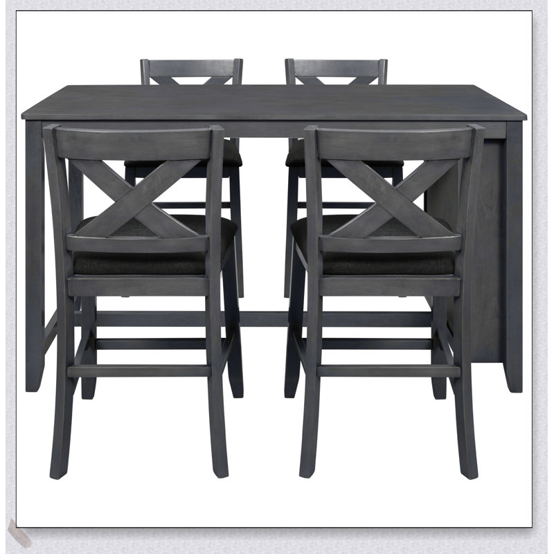 Ensemble de salle à manger rustique 5 pièces à hauteur de comptoir avec table en bois et 4 chaises confortables, parfait pour les repas et les rassemblements.
