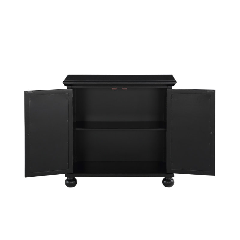 Classic Storage Cabinet Modern Traditional Accent Chest with Mirror Doors Pendant Pulls Wooden Furniture, Antique Black