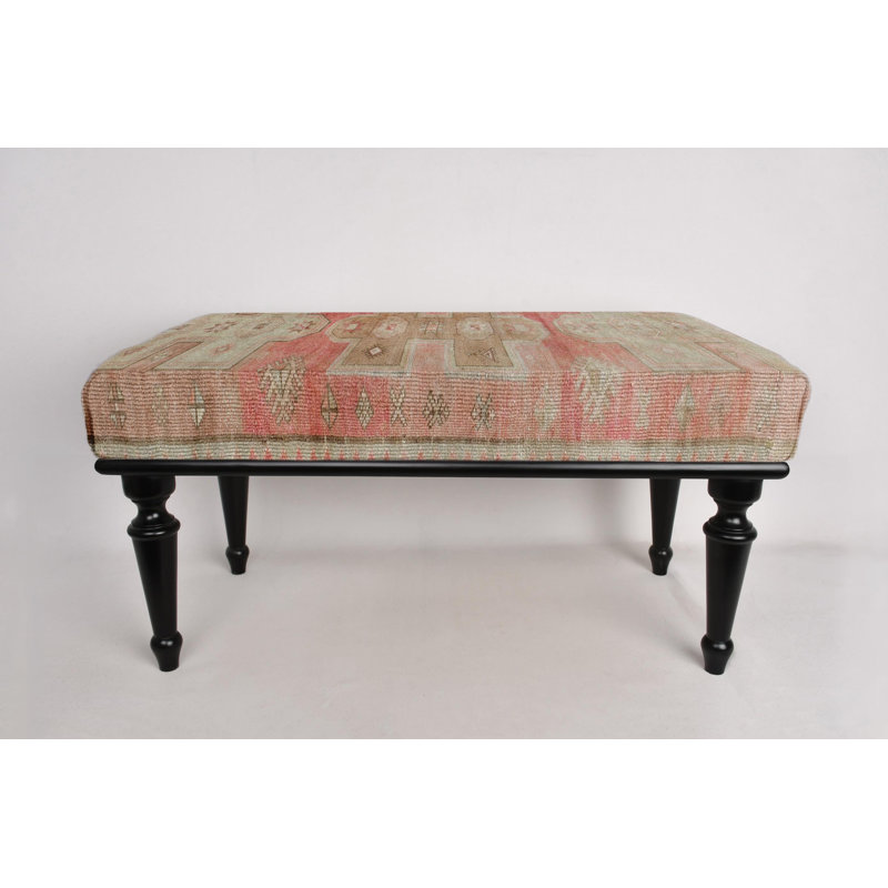 Cotton Upholstered Bench, Black, 45cm H x 120cm W x 45cm D