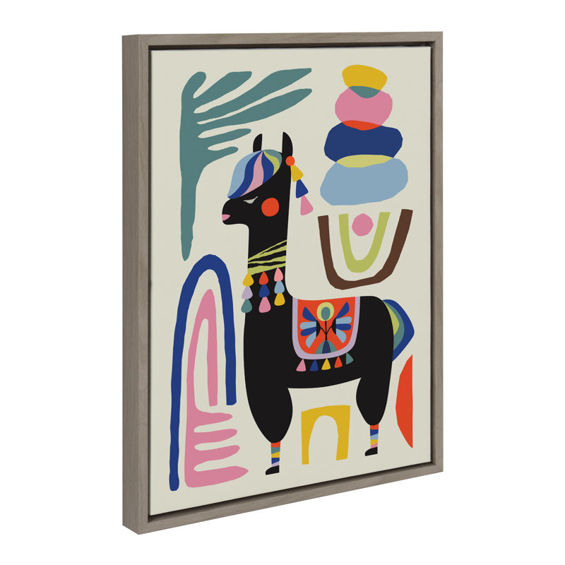 «Llama Mesatawe» par Rachel Lee 3 Birdies Studio, reproduction d'art sur toile encadrée, 18 po x 24 po, Gris