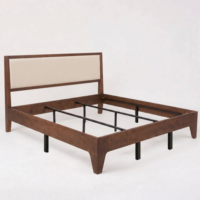 Modern Solid Pine Platform King Bed Frame, Walnut, King