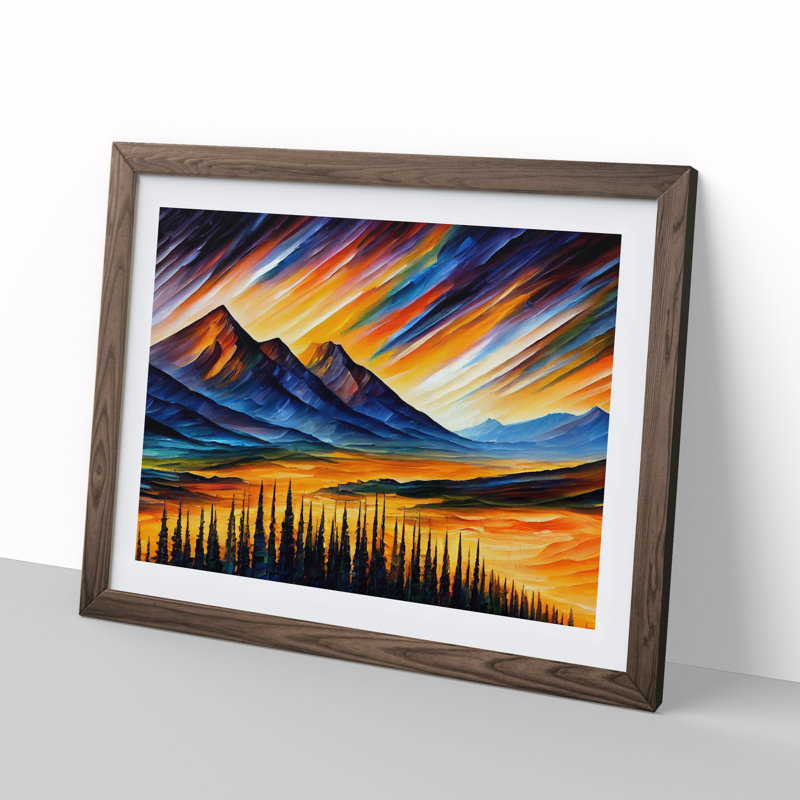 Mountains Scene Vol.2 Abstract - Framed Print, 25cm H x 34cm W x 2cm D, Brown Framed