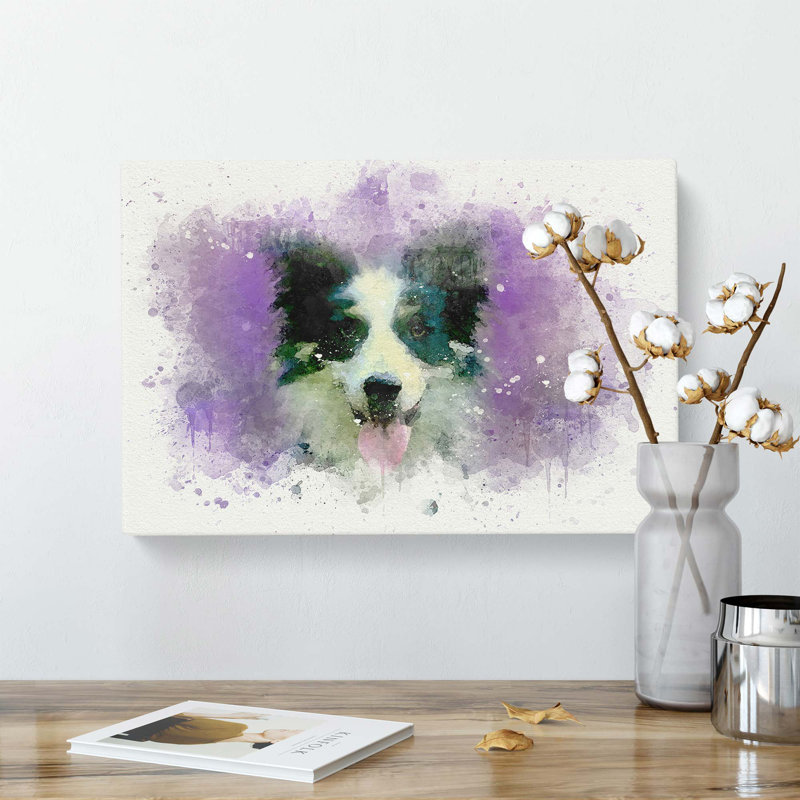 Border Collie in the Purple Flowers - Wrapped Canvas, 50.8 cm H x 35.6 cm W
