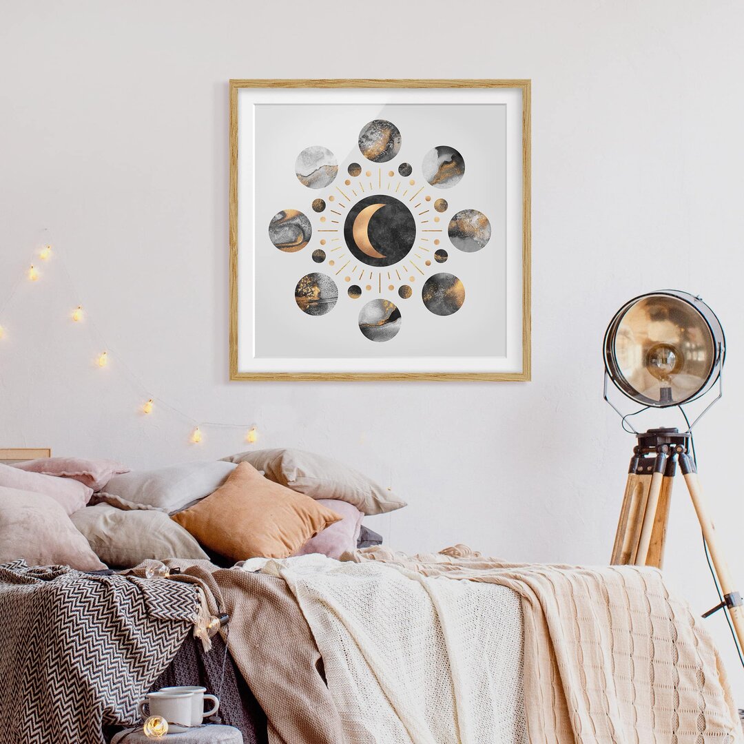 Gerahmter Grafikdruck Moon Phases Abstract Gold