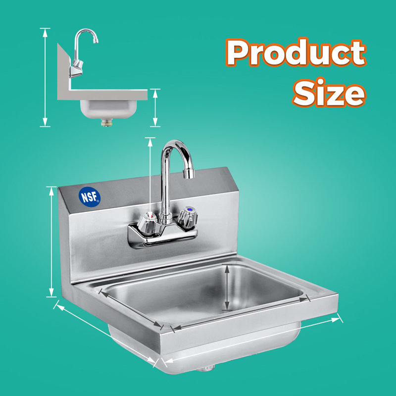 Évier mural 17 po x 15 po en acier inoxydable 304. Certifié NSF. Durable et facile à installer. De qualité commerciale. Idéal pour les restaurants et les cuisines